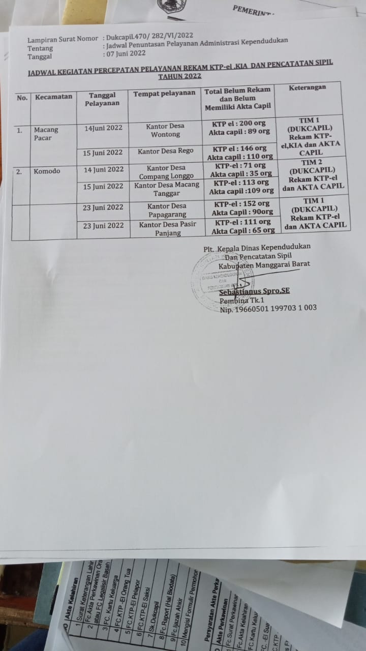 Agenda Pelayanan Dokumen Kependudukan dan Capil Bulan Juni 2022